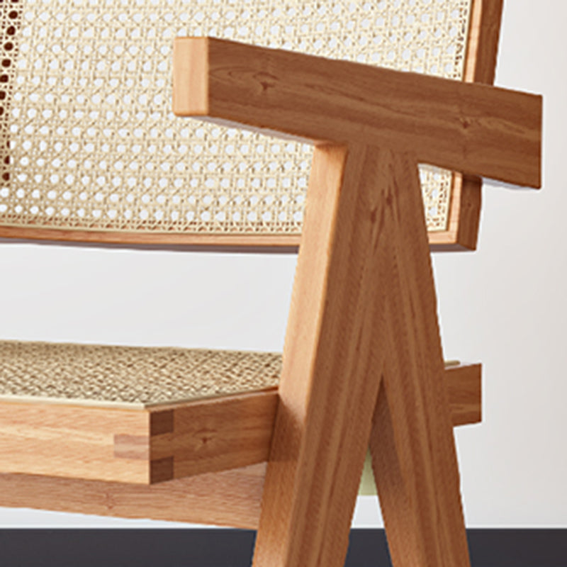 Traditional Style Dining Chair Solid Wood Cane Back Arm Chair for Home