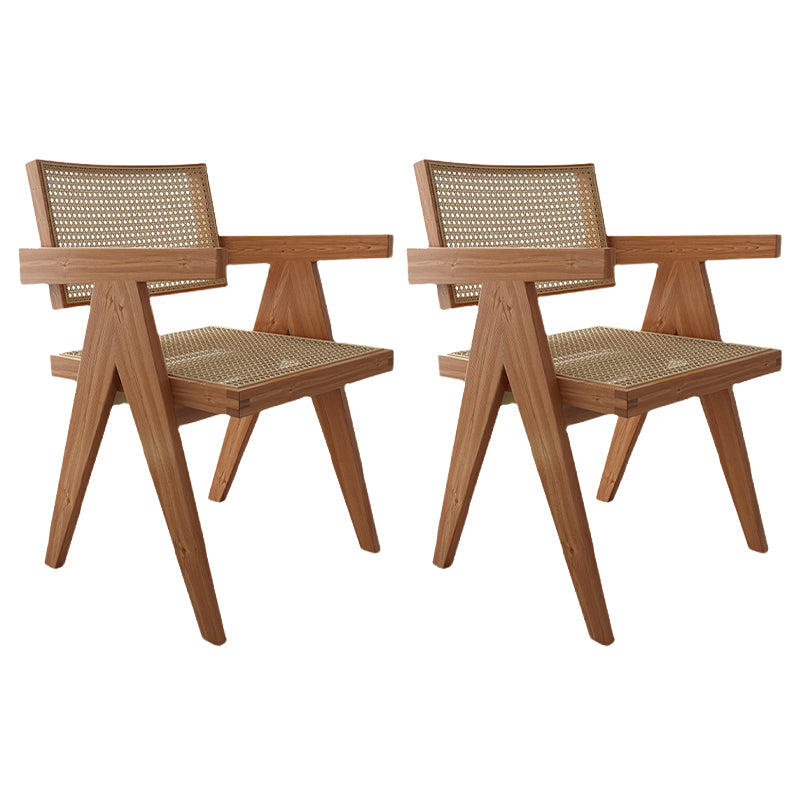 Traditional Style Dining Chair Solid Wood Cane Back Arm Chair for Home