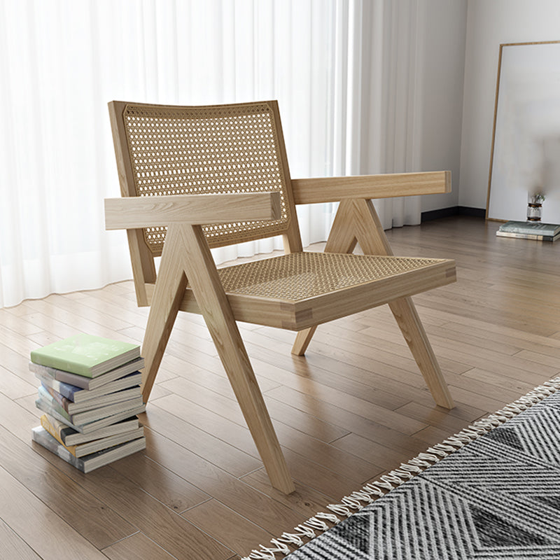 Traditional Style Dining Chair Solid Wood Cane Back Arm Chair for Home