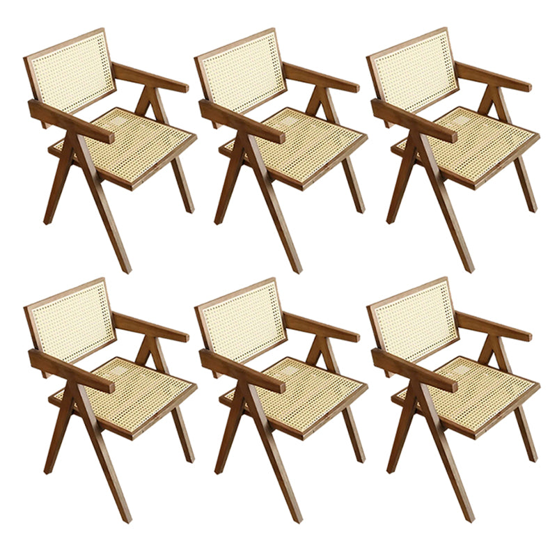Traditional Style Dining Chair Solid Wood Cane Back Arm Chair for Home