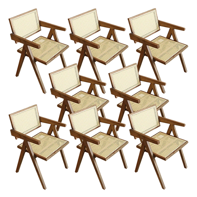 Traditional Style Dining Chair Solid Wood Cane Back Arm Chair for Home