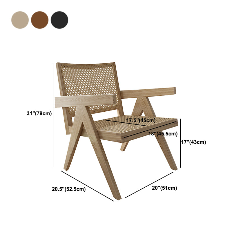 Traditional Style Dining Chair Solid Wood Cane Back Arm Chair for Home