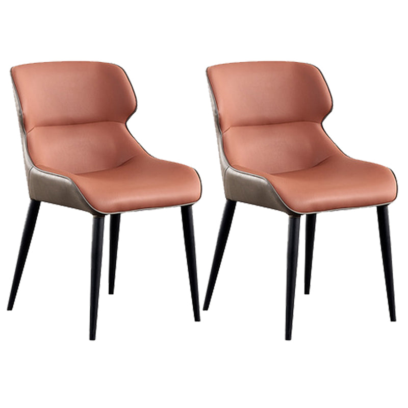 Black Metal Legs Dining Chairs Faux Leather Low Back Side Chair