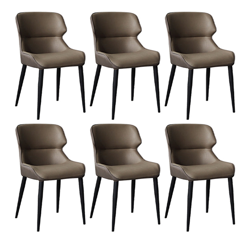 Black Metal Legs Dining Chairs Faux Leather Low Back Side Chair