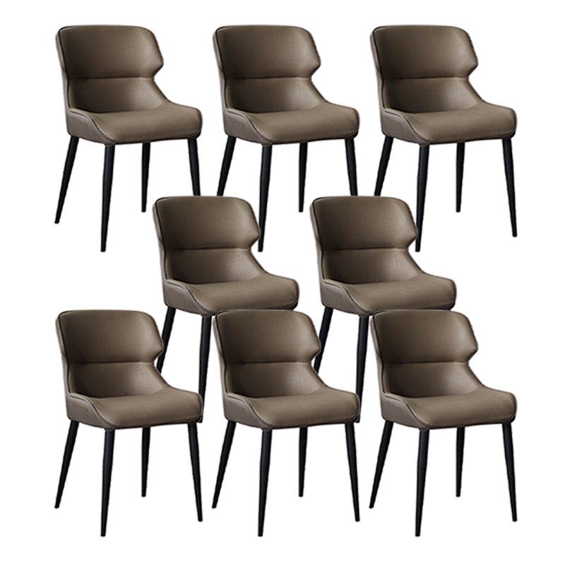Black Metal Legs Dining Chairs Faux Leather Low Back Side Chair