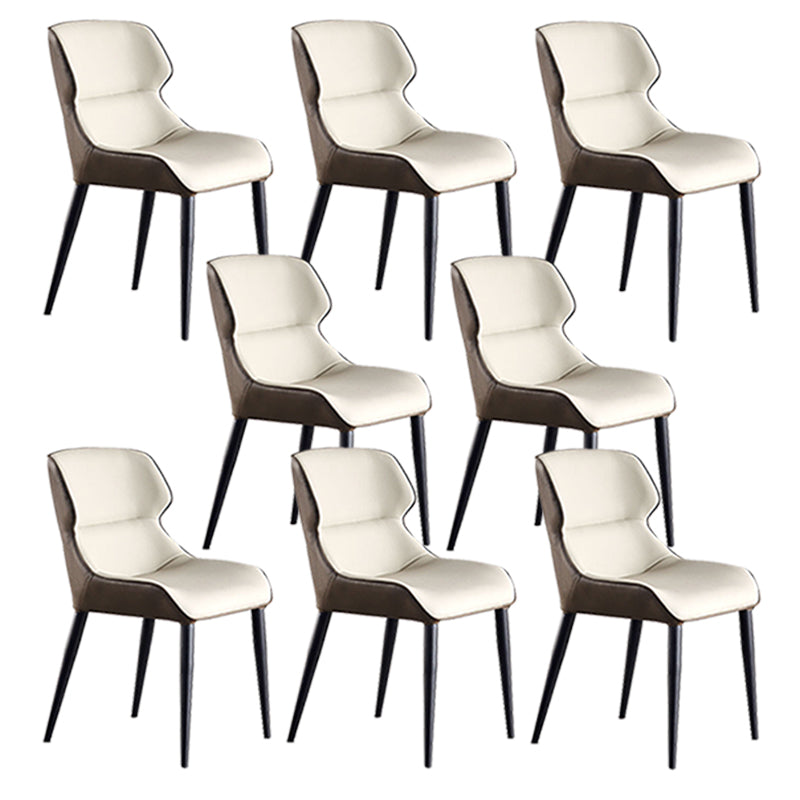 Black Metal Legs Dining Chairs Faux Leather Low Back Side Chair