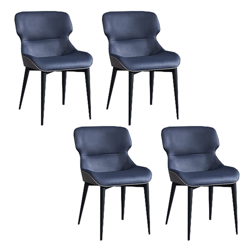 Black Metal Legs Dining Chairs Faux Leather Low Back Side Chair