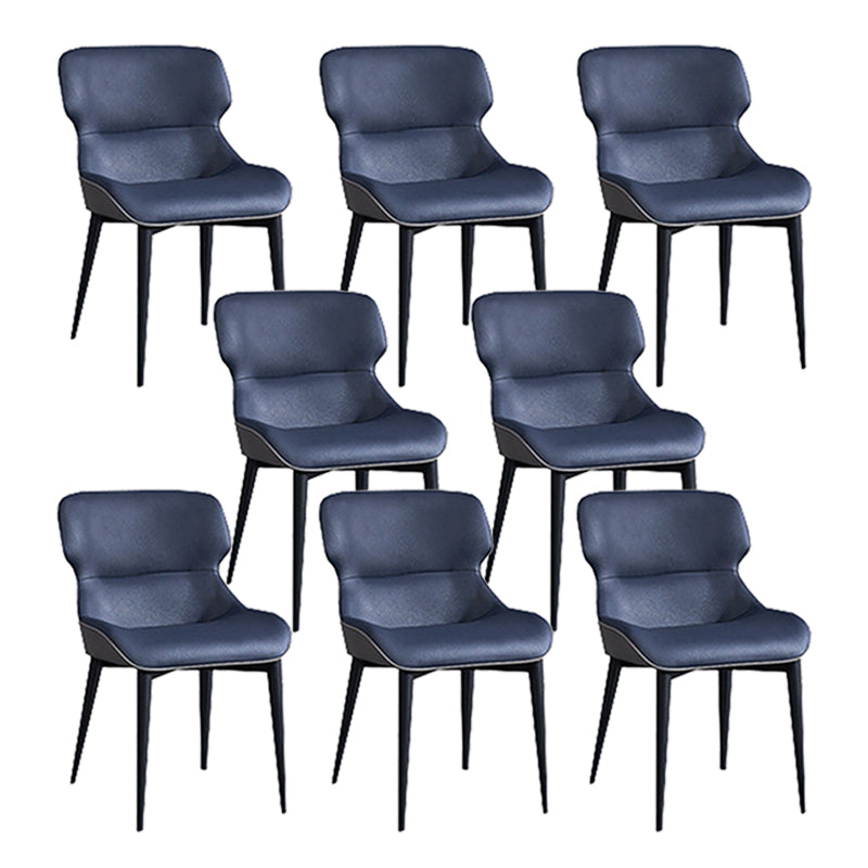 Black Metal Legs Dining Chairs Faux Leather Low Back Side Chair