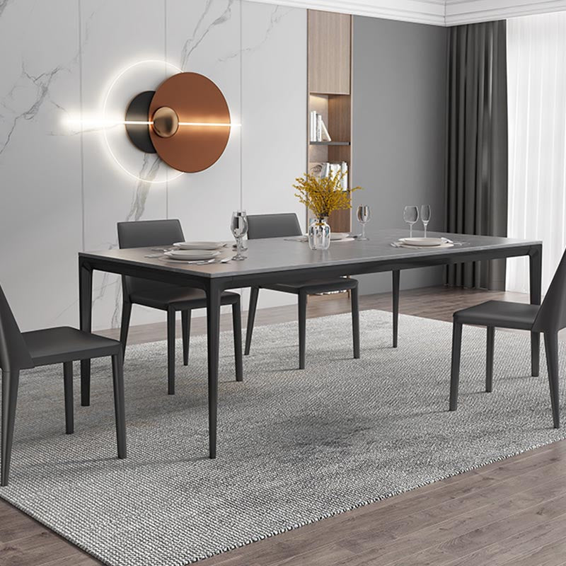 Rectangular Stone Dining Table Modern 4 Legs Furniture in Matte Finish for Home