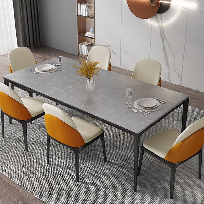 Rectangular Stone Dining Table Modern 4 Legs Furniture in Matte Finish for Home
