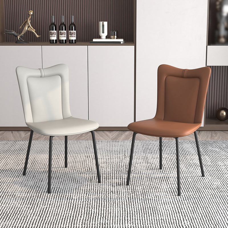 Black Iron Legs Dining Chairs Modern Faux Leather Armless Side Chair