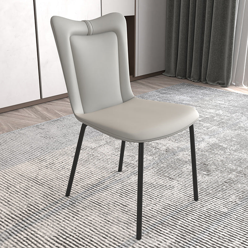 Black Iron Legs Dining Chairs Modern Faux Leather Armless Side Chair