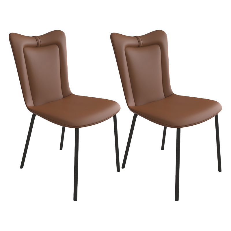 Black Iron Legs Dining Chairs Modern Faux Leather Armless Side Chair
