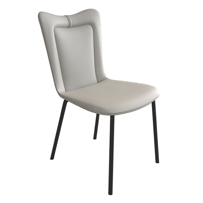 Black Iron Legs Dining Chairs Modern Faux Leather Armless Side Chair