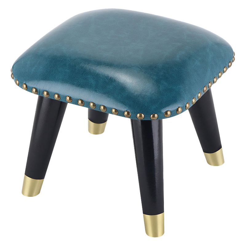 Glam Footstool Ottoman Genuine Leather Upholstered Nailhead Trim Square Ottoman