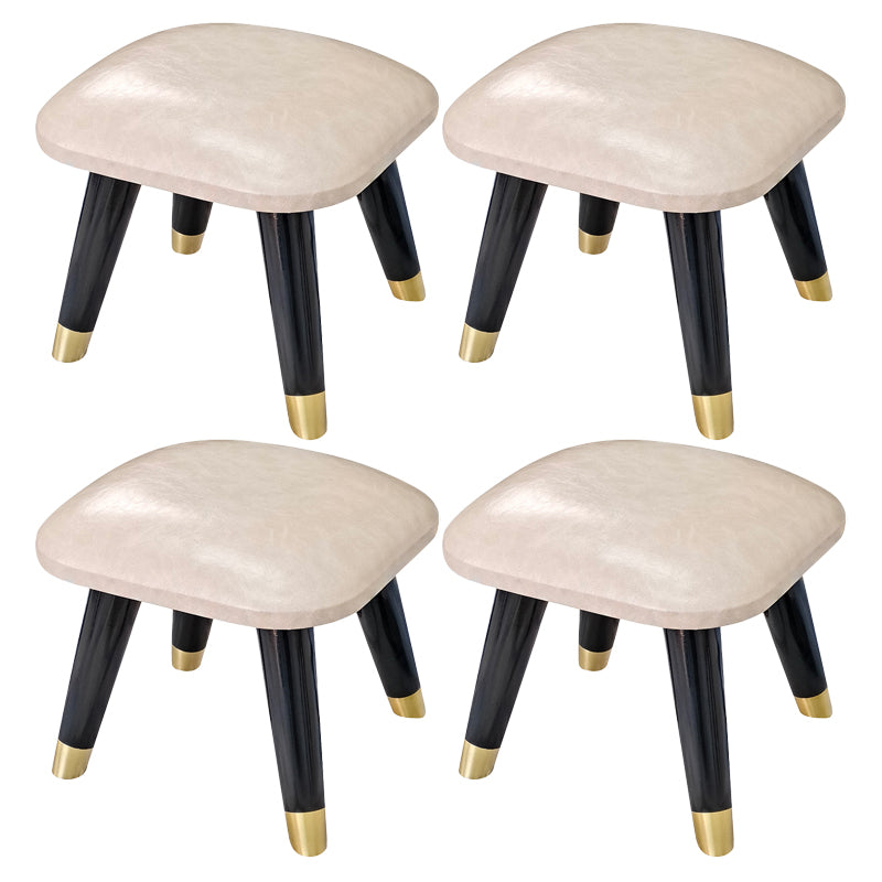 Glam Footstool Ottoman Genuine Leather Upholstered Nailhead Trim Square Ottoman