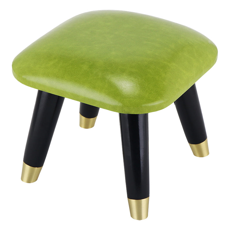 Glam Footstool Ottoman Genuine Leather Upholstered Nailhead Trim Square Ottoman
