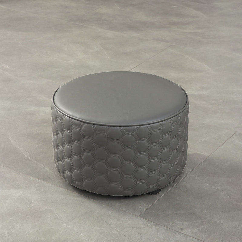 Modern Round Pouf Plain PU Leather Stain Resistant Boucle Ottoman