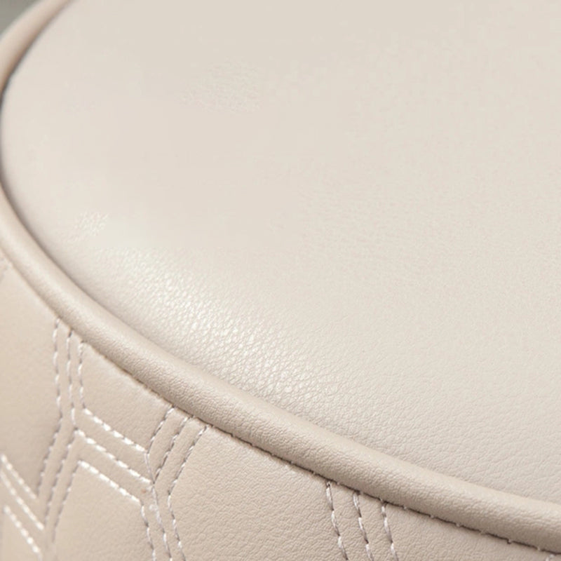 Modern Round Pouf Plain PU Leather Stain Resistant Boucle Ottoman