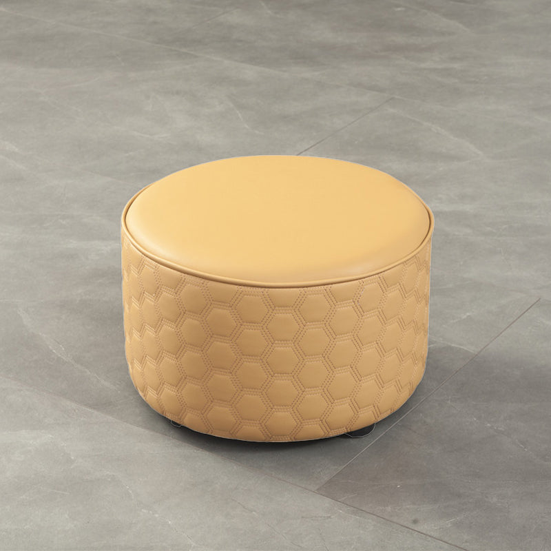 Modern Round Pouf Plain PU Leather Stain Resistant Boucle Ottoman