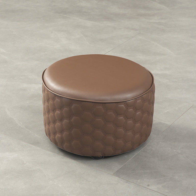 Modern Round Pouf Plain PU Leather Stain Resistant Boucle Ottoman