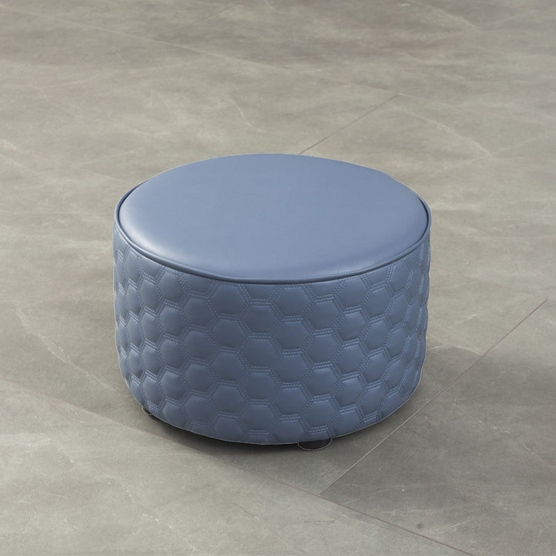 Modern Round Pouf Plain PU Leather Stain Resistant Boucle Ottoman
