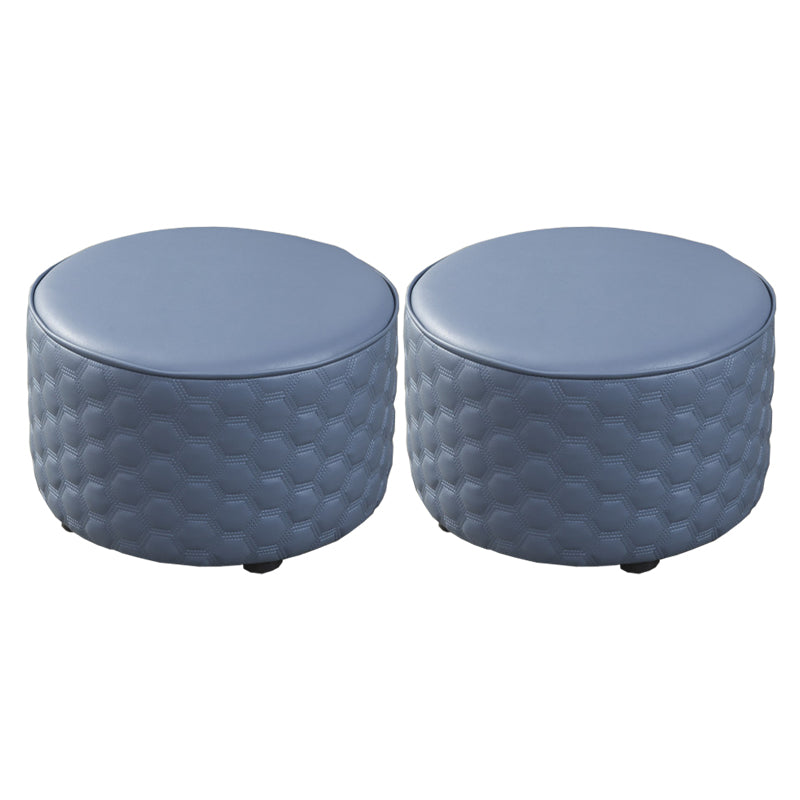 Modern Round Pouf Plain PU Leather Stain Resistant Boucle Ottoman