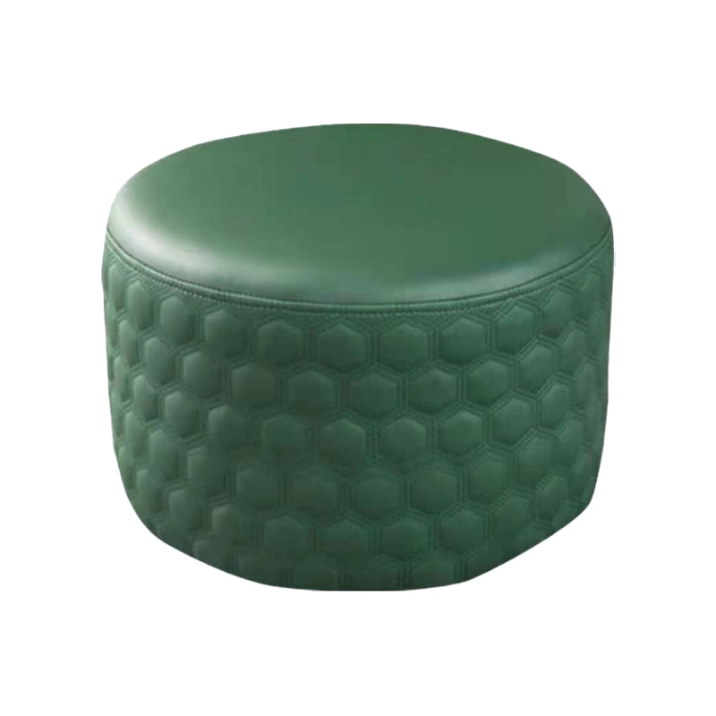 Modern Round Pouf Plain PU Leather Stain Resistant Boucle Ottoman