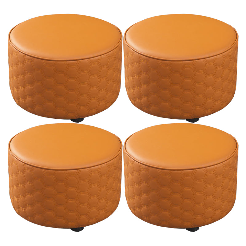 Modern Round Pouf Plain PU Leather Stain Resistant Boucle Ottoman
