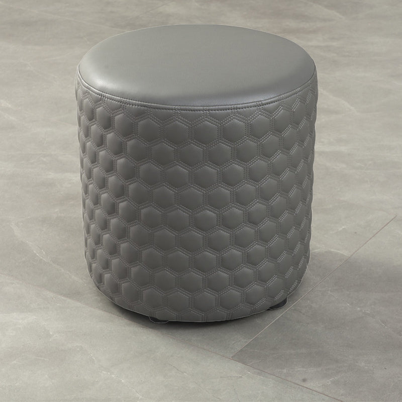 Modern Round Pouf Plain PU Leather Stain Resistant Boucle Ottoman