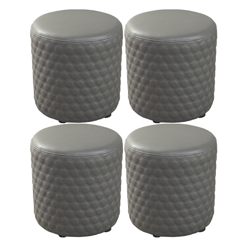 Modern Round Pouf Plain PU Leather Stain Resistant Boucle Ottoman