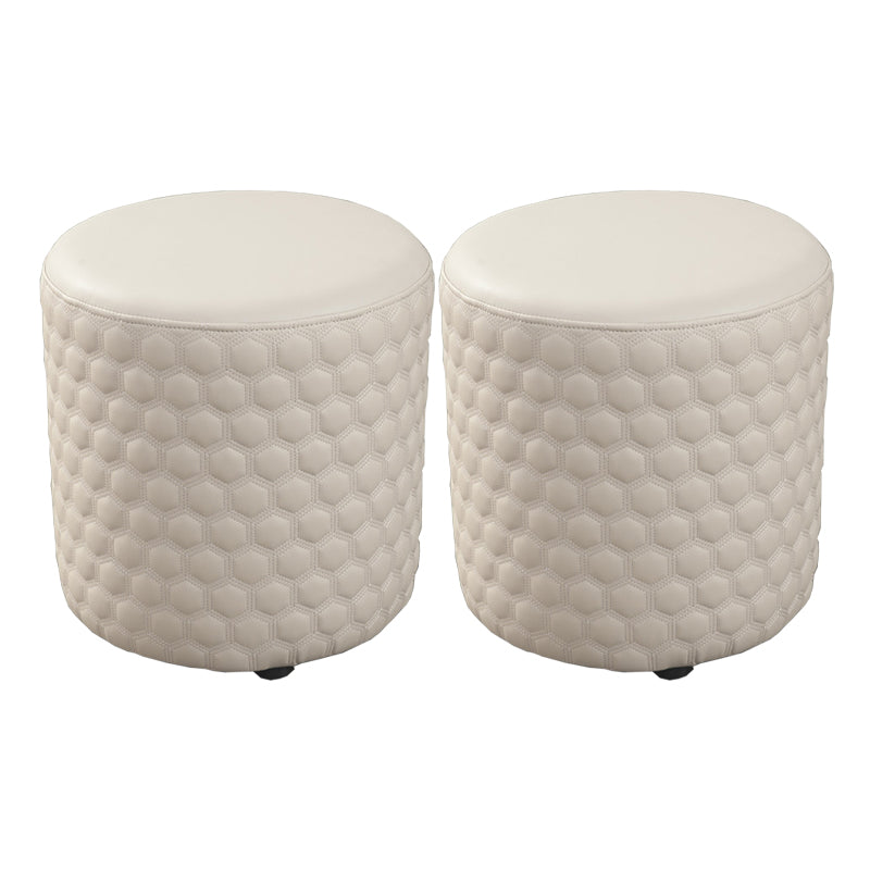 Modern Round Pouf Plain PU Leather Stain Resistant Boucle Ottoman