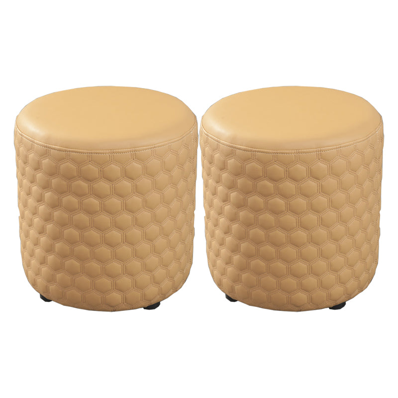 Modern Round Pouf Plain PU Leather Stain Resistant Boucle Ottoman