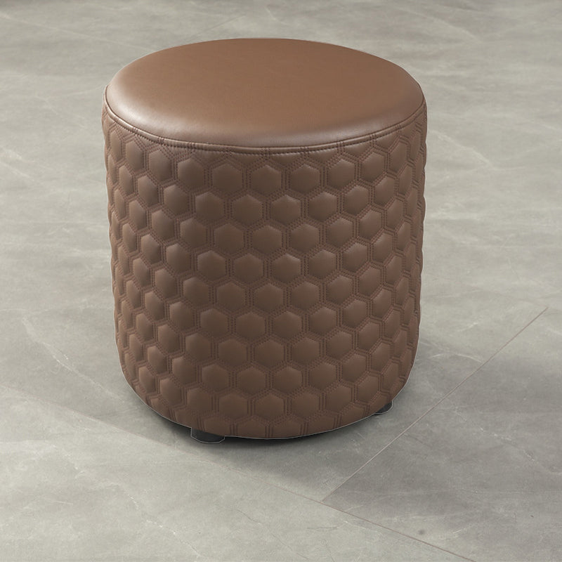 Modern Round Pouf Plain PU Leather Stain Resistant Boucle Ottoman