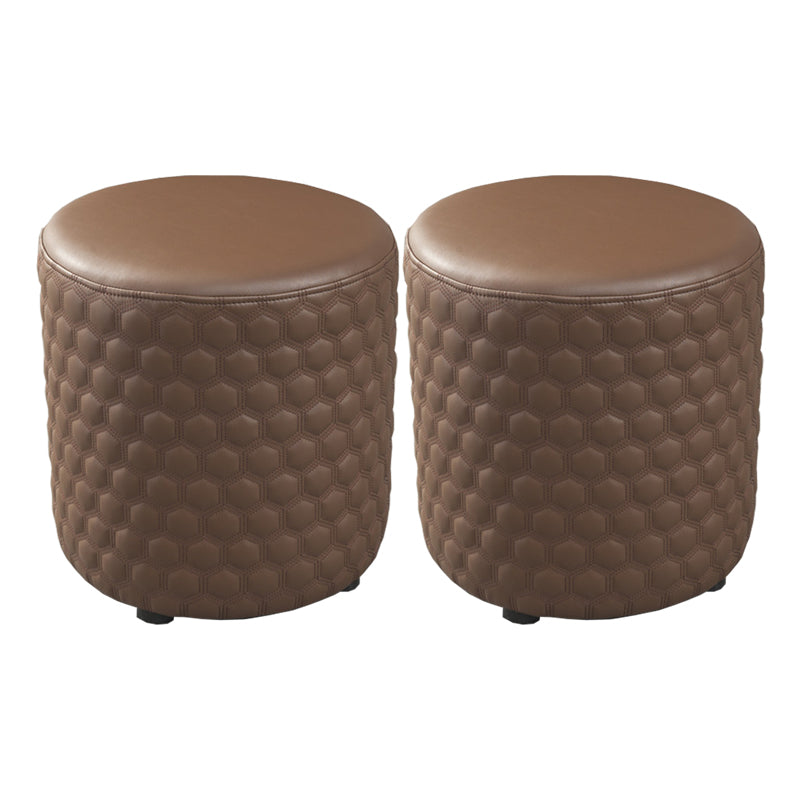 Modern Round Pouf Plain PU Leather Stain Resistant Boucle Ottoman