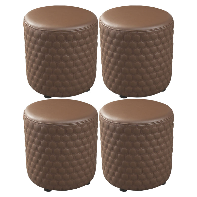 Modern Round Pouf Plain PU Leather Stain Resistant Boucle Ottoman