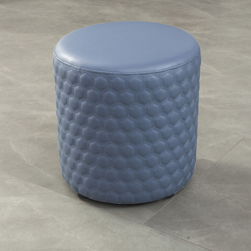 Modern Round Pouf Plain PU Leather Stain Resistant Boucle Ottoman
