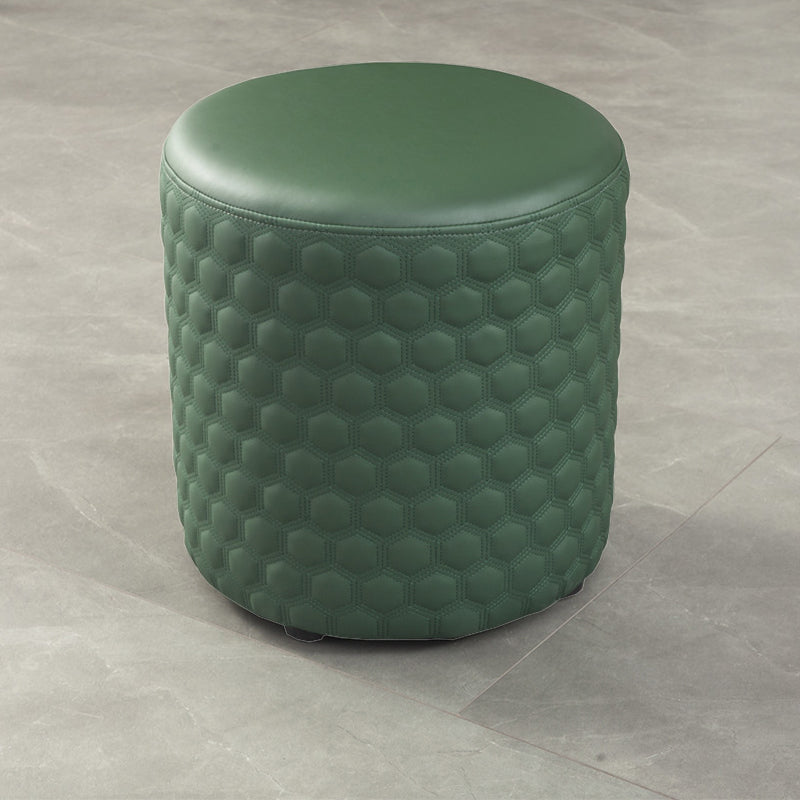 Modern Round Pouf Plain PU Leather Stain Resistant Boucle Ottoman