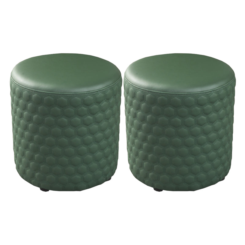 Modern Round Pouf Plain PU Leather Stain Resistant Boucle Ottoman