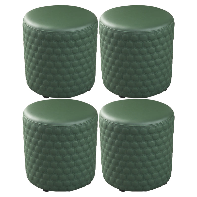 Modern Round Pouf Plain PU Leather Stain Resistant Boucle Ottoman