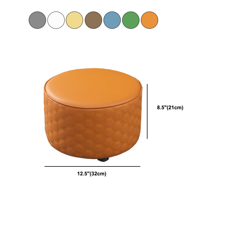 Modern Round Pouf Plain PU Leather Stain Resistant Boucle Ottoman