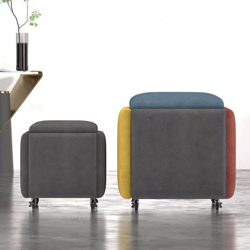 Modern Ottoman Velvet Upholstered Solid Color Square Ottoman with Bottom Rack