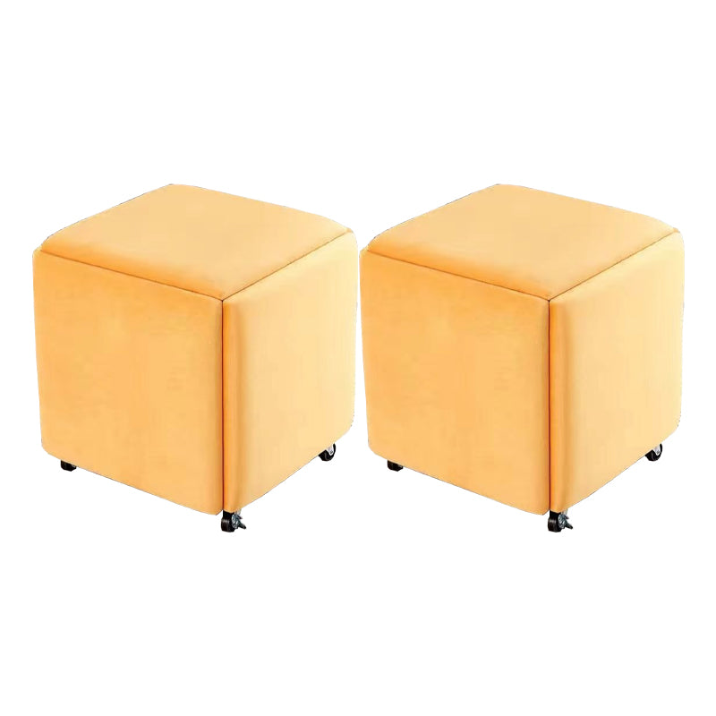 Modern Ottoman Velvet Upholstered Solid Color Square Ottoman with Bottom Rack