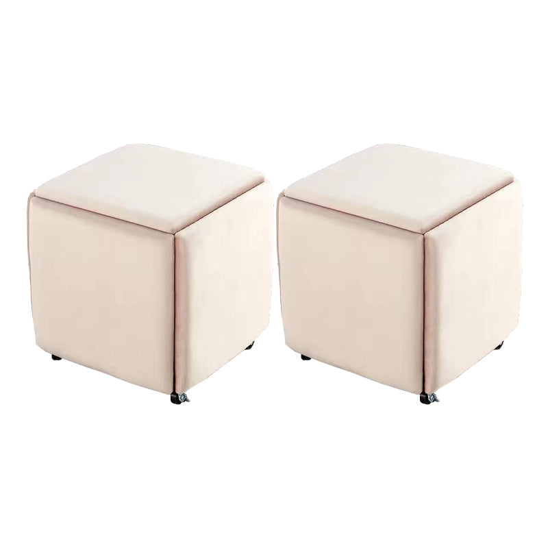 Modern Ottoman Velvet Upholstered Solid Color Square Ottoman with Bottom Rack