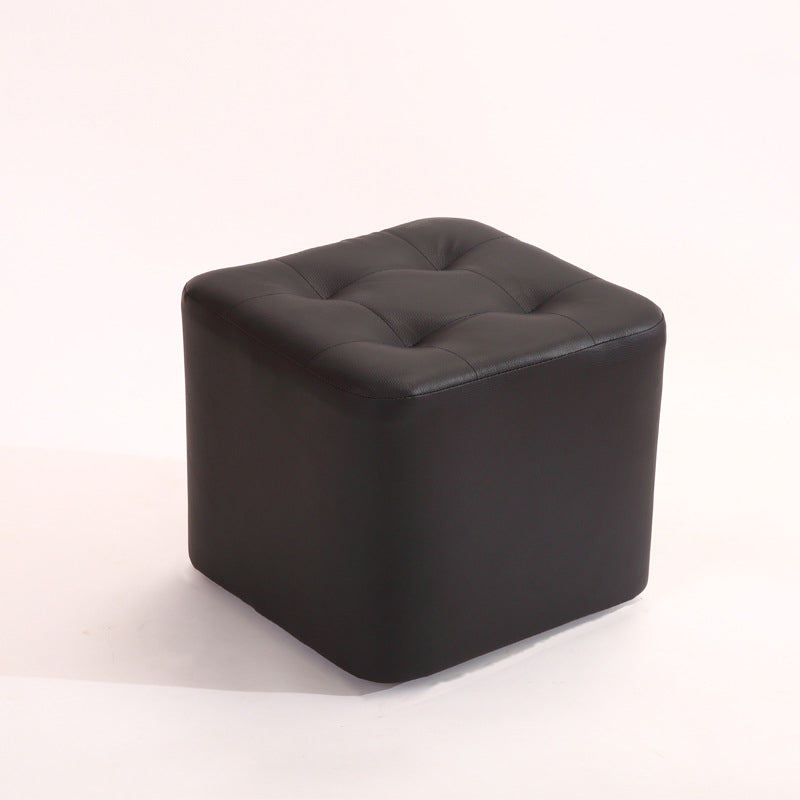 Mid-Century Modern Pouf Ottoman PU Leather Upholstered Tufted Solid Color Square Ottoman