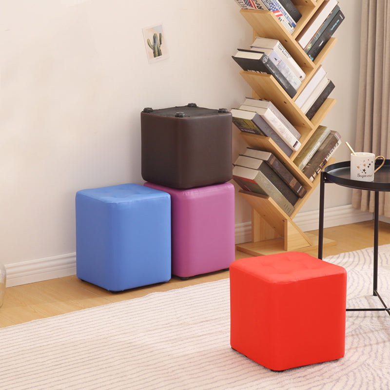 Mid-Century Modern Pouf Ottoman PU Leather Upholstered Tufted Solid Color Square Ottoman