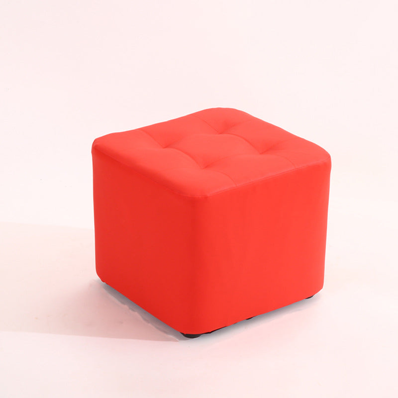 Mid-Century Modern Pouf Ottoman PU Leather Upholstered Tufted Solid Color Square Ottoman