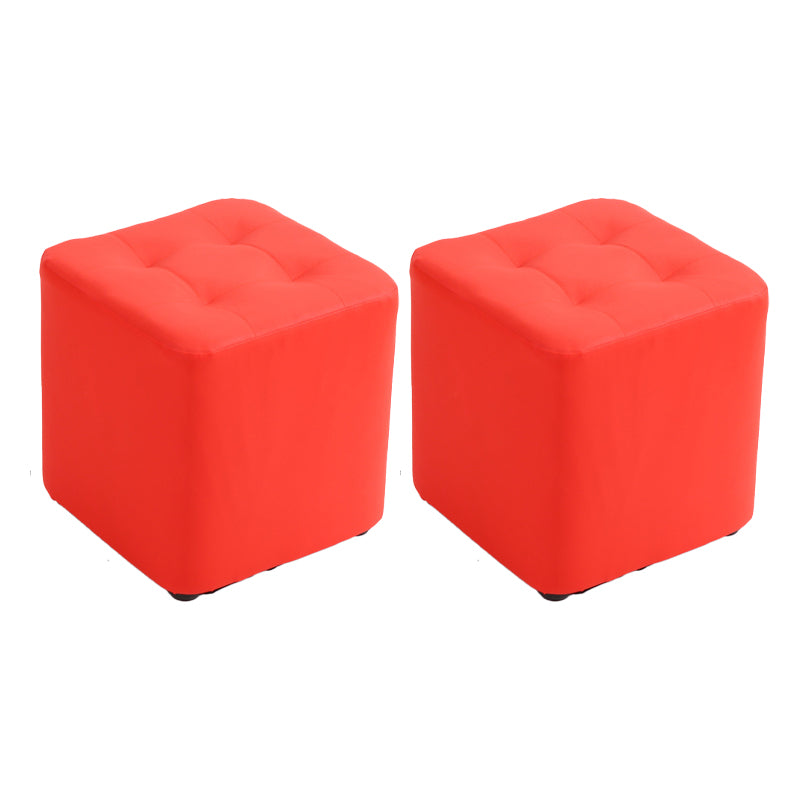 Mid-Century Modern Pouf Ottoman PU Leather Upholstered Tufted Solid Color Square Ottoman