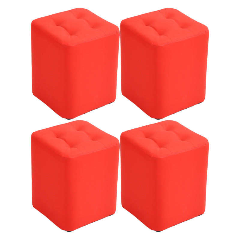 Mid-Century Modern Pouf Ottoman PU Leather Upholstered Tufted Solid Color Square Ottoman