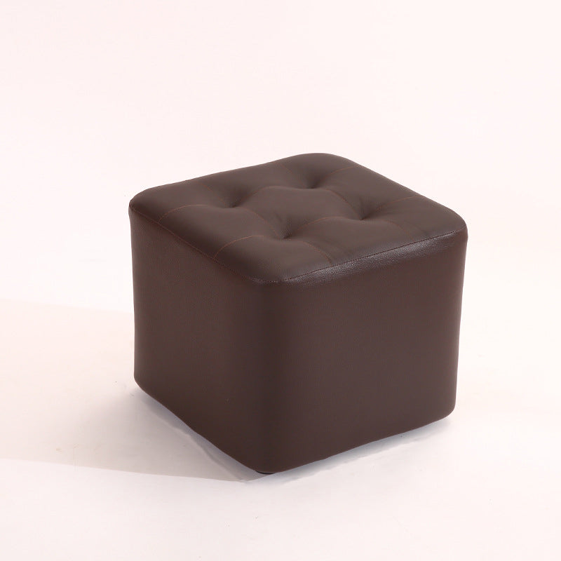 Mid-Century Modern Pouf Ottoman PU Leather Upholstered Tufted Solid Color Square Ottoman